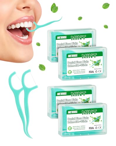 Zahnseide Sticks Minze NETONDA 200 Stück Zahnreinigung Zwischenräume Flossers Mint Dental Floss Zahnseide mit Zahnstocher Geschmack Minze Zahnsticks Zahnseidesticks