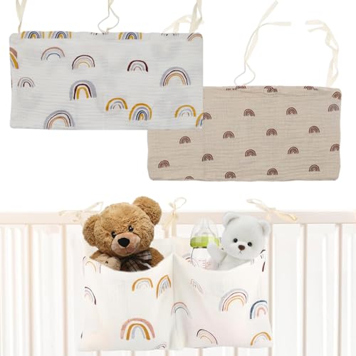 Laralily 2er-Pack Babybett Organizer Bett Organizer Kinderbett Betttasche Kinder Organizer Babybett Weiche Und Atmungsaktive Aufbewahrungstasche Zum Aufhängen, geeignet für Windeln Kleidung Spielzeug.