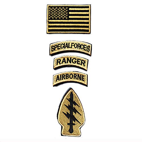 Military Patches, Tactical American Flag Patches Special Forces Ranger Airborne Badges 5 Pieces Hook and Loop Embroidered Moral Patch (Tan)