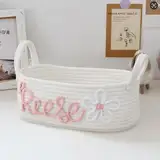Personalisierte Geflochtene Aufbewahrungskörbe Mit Namen Aufbewahrungskorb für Babyspielzeug und Kleidung Baby Windel Caddy Organizer Geschenke für Babyparty (32 * 15 * 11cm)