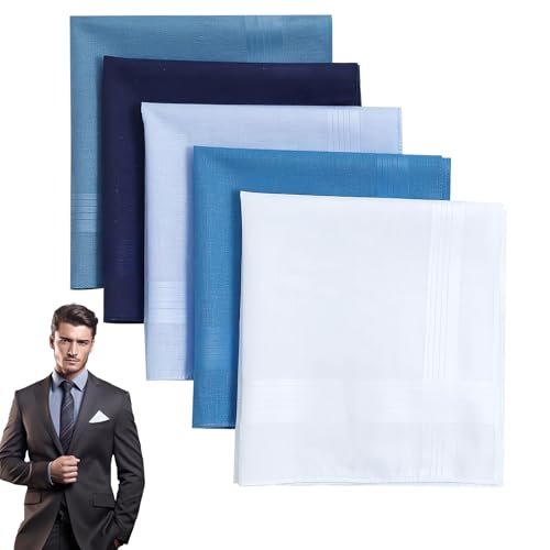 UOCAI 5 Stück 40x40 Stoff Taschentücher Herren, Weiches Herrentaschentücher Baumwolle Kochfest Wiederverwendbar Taschentücher Stofftaschentuch Geschenk für Männer Hochzeit Business Einstecktuch