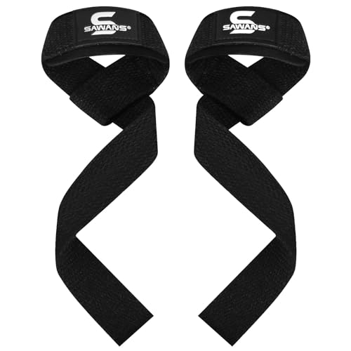 SAWANS Zughilfen Gewichtheben Handgelenkstütze Fitness Gepolstert Gym Strapazierfähig Anti-Rutsch Handgriffe Neopren Bodybuilding Hantel Power Kreuzheben Langhanteln Workout Kraft Schwarz