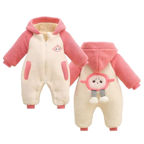 WYTbaby Baby Overall Winter Fleece Neugeborene Baby Schneeanzug Dick Warm Romper mit Kapuze Cartoon Muster für Jungen Mädchen 3-6 Monate