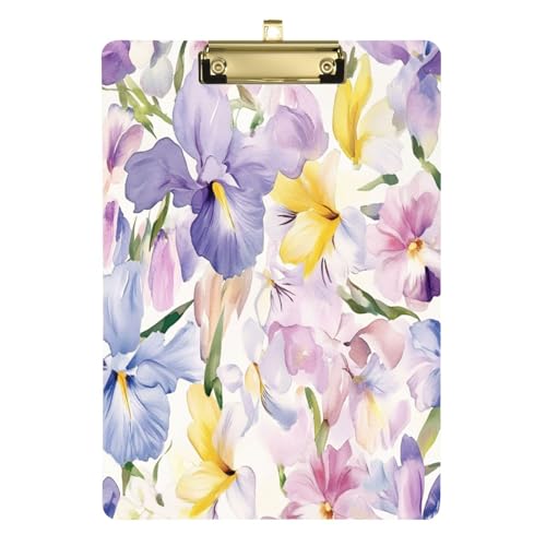 Klemmbrett Clip Brüssel Iris Pseudacorus Schönheit Sommer Blumen Wasserdicht Klassisch Klemmbrett für Krankenschwestern Hausbauunternehmer 12 x 9 mit Metallclip