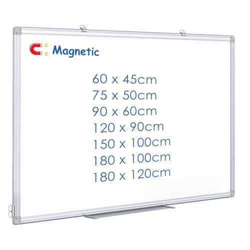 maxtek Magnetisches Whiteboard 90 x 60cm, Magnettafel Pinnwand Magnetisch mit Aluminiumrahmen, Beschreibbares und Löschbares Magnettafeln, Einfach zu Montieren
