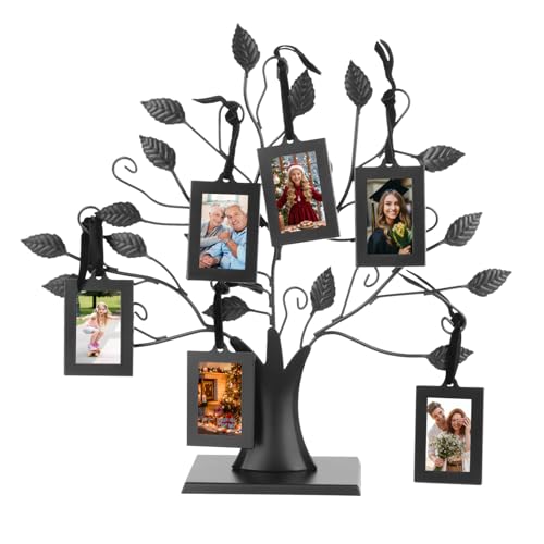 Bilderrahmen für den Stammbaum, Bilderrahmen für Familienfotos, Ausstellungsbaum, Metall-Familienfotos, Baum mit Zweigen und Blättern, (Klein Mit 6 Fotorahmen von 6,4 x 4,6 cm)