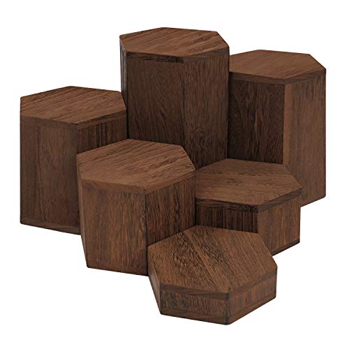BELLE VOUS Hexagon Display Podest Dekosäule Holz (x6) – Sockel für Skulpturen Holzsäule für Regale & Tresen – Verschiedene Holzsäulen Deko Sechseckig Kettenhalter Schmuck, Figuren, Cupcakes, Dessert