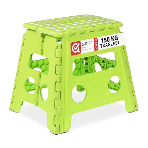 Relaxdays Klapphocker faltbar, Camping Hocker, Kinder Badhocker, bis 150 kg, Kunststoff, HxBxT: 30 x 37 x 29 cm, grün