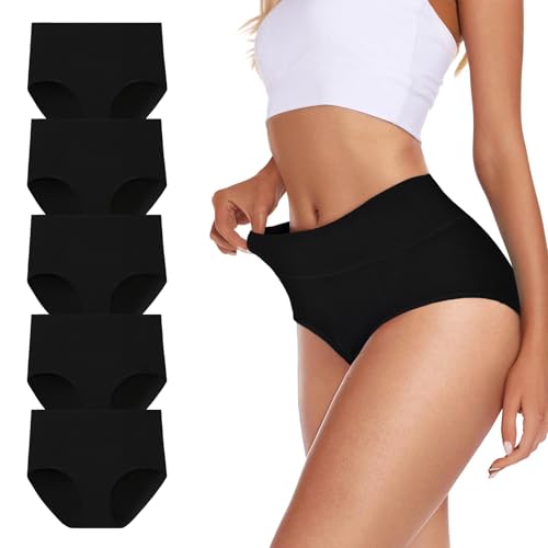 TDONE Unterhosen Damen Hohe Taille 5er Pack Baumwolle Atmungsaktives Weich Panties Bauchweg Unterwäsche Slips für Frauen (DE/NL/SE/PL, Alphanumerisch, XXL, Regular, Regular, Schwarz)