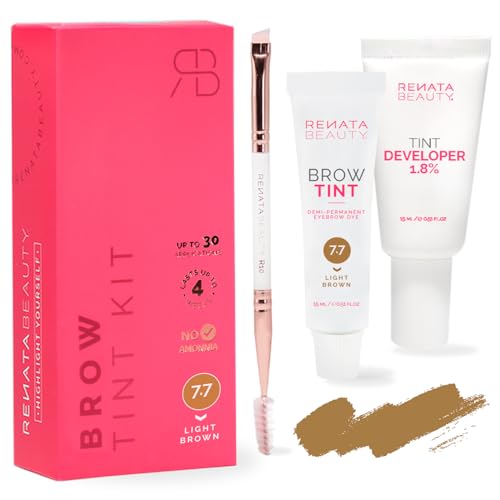RB RENATA BEAUTY Augenbrauenfarbe Set – Brow Färbeset inkl. Entwickler & Stylingbürste – Augenbrauen Färbeset – Eyebrow Dye mit bis zu 4 Wochen Halt – Brow Tint für Natürlichen Look [Hellbraun]