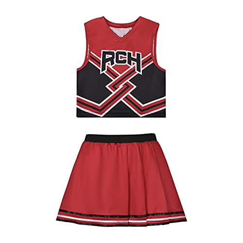LIKUNGOU Bring It On Cheerleader Uniform RCH Bedrucktes Tanktop Mini Rock Cheer Cosplay Kostüm Schule Mädchen United Cos Outfits für Frauen (M, rot)