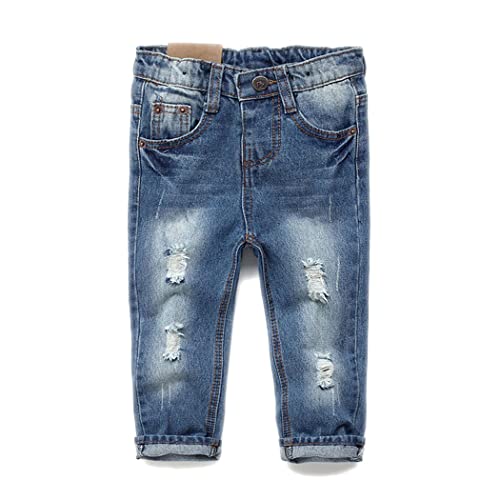 KIDSCOOL SPACE Jeans für kleine Mädchen, Mädchen-Jeans mit zerrissenen Löchern, Hellblau, 5