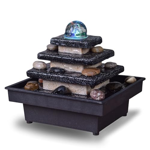 Innenbrunnen Kaskaden -Treppe Tempel Bunte Licht, entspannende Zen, Dekorationstischbrunnen, Geschenkidee, H 18x20x18 cm - Eka Zen'light