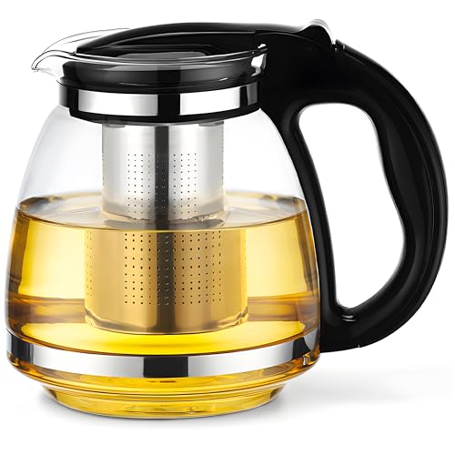 Retoo Glaskanne mit sieb, Teekanne mit Teesieb Feinmaschiger Filter Kapazität 2L Hitzebeständig Teebereiter mit Deckel Siebeinsatz Nicht Beheizter Griff 16 x 15 x 22 cm