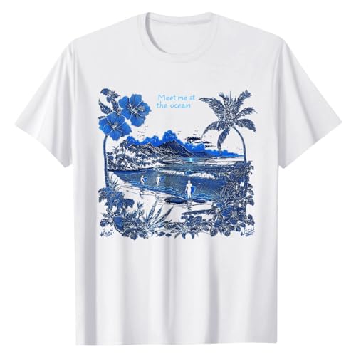 Damen Tattoo Style Aloha T-Shirt - KüNstlerisches Tribalmuster Mit Speziellem Waschverfahren FüR Vintage Optik WeißE Spitzenbluse Weiß M