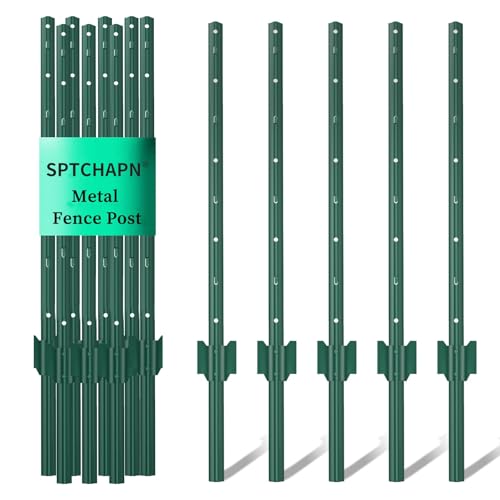 Sptchapn Zaunpfosten 118 cm, 10er-Set Robuster und Langlebiger Metallzaunpfosten, Hochwertige Zaunpfähle für Wildzaun, Weidezaunpfahl, Drahtzaun, Maschendrahtzäune, Wildschutzzaun(10)
