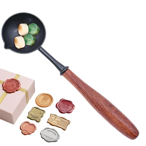 Schmelzlöffel - Wachslöffel | Wachssiegel Löffelhalter | Wachslöffel aus Messing | Wachssiegellöffel | Wachssiegelstempel Schmelzlöffel | Löffel mit Holzgriff zum Siegeln von Wachsstempeln, Umschlägen