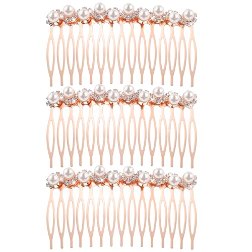 Kristall Steckkamm Haare,Mabor 3 Stück Perlen Haarkamm für Damen Haarkamm Hochzeit Rose Gold Haarschmuck Haarkämme Braut Haare Steckkamm Seitenkämme für Frauen Mädchen Kopfschmuck