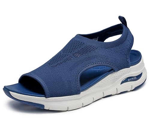 Skechers Damen Arch FIT City Catch Sandals, Navy Knit, 39 EU