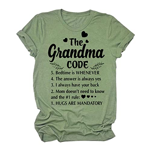 T-Shirt mit Print Damen T-Shirt-Bluse, Kurze Tunika-Ärmel, Oberteile, Hemden, Frauen, Druck, Buchstaben, Hals, lässig, runde Damen-T-Shirts Dament-Shirts Lässig Kurzarm (Green, L)