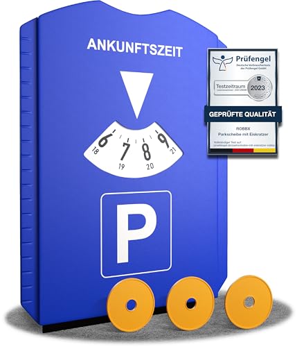 ROBBX® Parkscheibe mit Eiskratzer für Auto und Motorrad | Parkuhr mit StVZO Zulassung inkl. 3X Einkaufschips | Parking Disc | Parkkarte | Parkscheiben