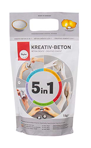 Rayher Kreativ-Beton 5in1, steingrau, Beutel 1 kg, Bastelbeton, Beton zum Gießen, Abformen und Kneten, Betonpulver, gebrauchsfertig, mit Wasser anrühren, 34463558