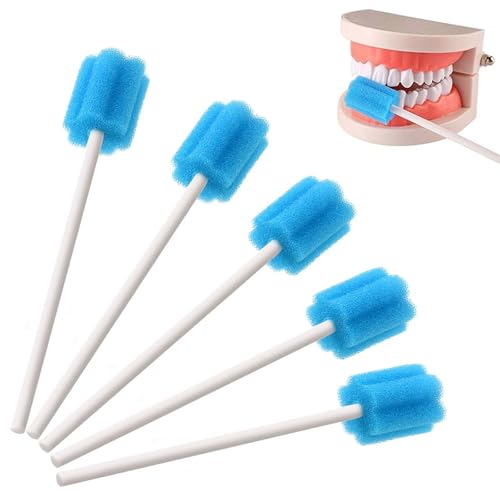 100 Stück Mundpflegestäbchen, Mundhygiene, Zungenreiniger, Mundpflegestäbchen Wattestäbchen, Geschmack Neutral, einzeln hygienisch verpackt zur Mundhygiene (Blau)
