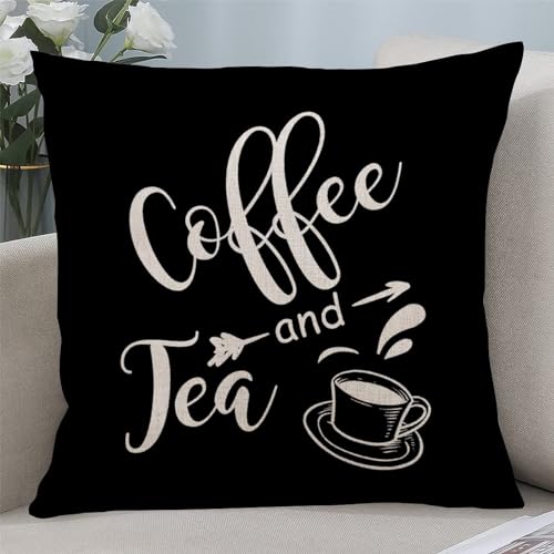 Yelolyio Kissenbezug mit Kaffee- und Tee-Motiv, dekorativer Kissenbezug mit Reißverschluss, Heimdekoration für Sofa, Wohnzimmer, Schlafzimmer, 55,9 x 55,9 cm