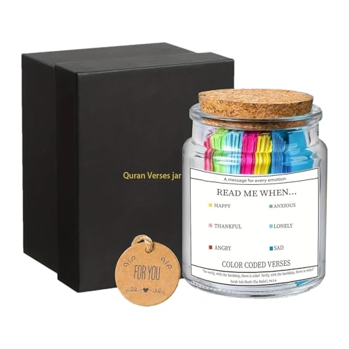 Generisch Quran Verses Jar,Colorful 90 Paper Prayer Jar with Scripture,Glass Gratitude Bottle,Spiritual Comfort Verses Bottle,Quran Hope Daily Motivational for Different Moods