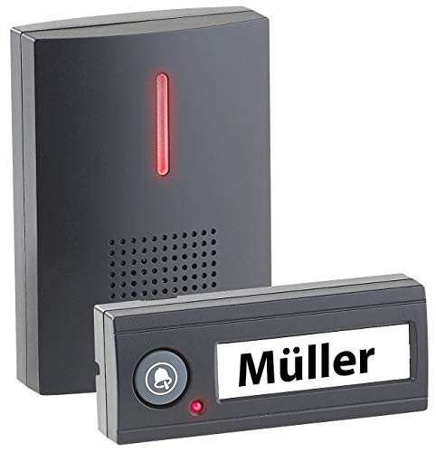 CASAcontrol Funkklingel: Funk-Türklingel, Licht- & Ton-Signal, 100 m Reichweite, WASSERGESCHÜTZT MIT IPX4, schwarz (Funkklingel Batterie, Kabellose Türklingel, Türklingelverstärker)