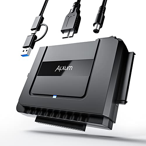 Alxum IDE SATA Adapter,IDE USB 3.0 Festplatten Adapter für 2.5 und 3.5 Zoll HDD oder SSD,CD-ROM,CD-RW,DVD-RW Laufwerke Festplatten Konverter Adapterkabel,IDE USB Adapter mit Netzteil und USB A&C Kabe