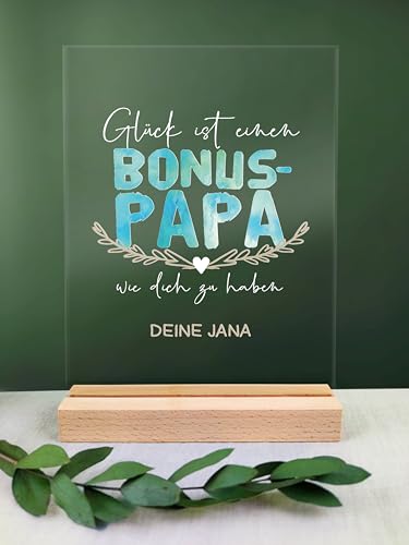 Bonus Papa Geschenk personalisiert - Acryl Geschenk - Geburtstagsgeschenk Bonus Papa, Stiefpapa Geschenk, Bester Stiefpapa Geschenke, Watercolor Personen (Bonuspapa)