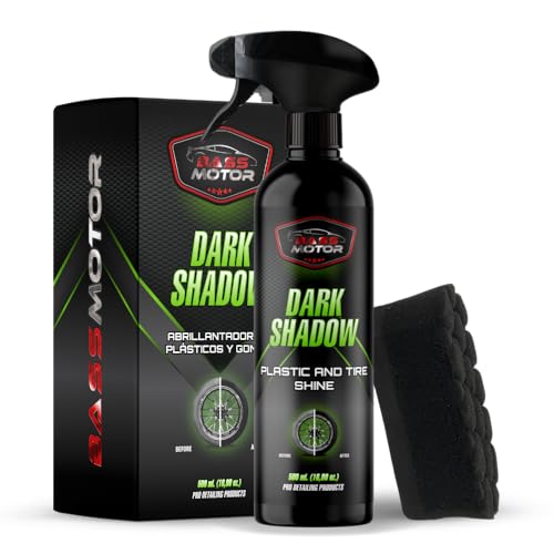 BassMotor Kunststoff- und Reifenpolitur für Auto, Motorrad, altes Gummi. Bringt Glanz zurück, für innen/außen. Dark Shadow 500ml + Premium Schwamm.