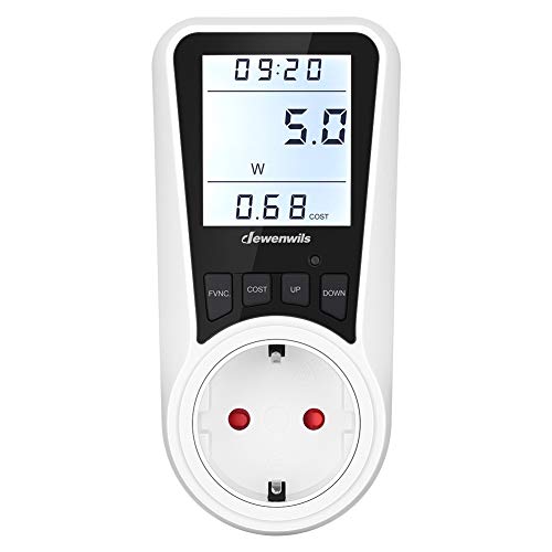 DEWENWILS Stromzähler für Steckdose, Strommessgerät 7 Modi, Stromverbrauchsmesser, Stromverbrauch Messgerät mit LCD Bildschirm Hintergrundbeleuchtung, Energiekostenmessgerät mit Überlastschutz 3680W