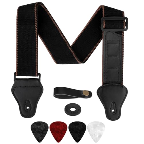 Lusofie Gitarrengurt Geflochtene Verstellbare Gitarrenpickel Bassgitarrengurt mit Gitarrengurtschloss Guitar Strap für Bass E Gitarre Akustikgitarre Baumwolle und Leinen Gitarren Gurt