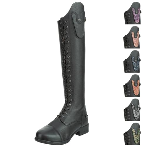 SUEDWIND© Kinder-Reitstiefel aus Leder »Nova Kids Fun Leather Polo« – Stiefel zum Reiten – Polo-Schnürung, SBS® 8 Reißverschluss & Ortholite®-Innensohle – schwarz – Größe 37 - ST