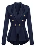JIER Damen Rüschen Blazer Jacke Elegant Freizeit Schlank Business Lange Hülse Büro Jacken Knopf Anzug Gothic Outwear Mantel mit Langen Ärmel (Blau,X-Large)