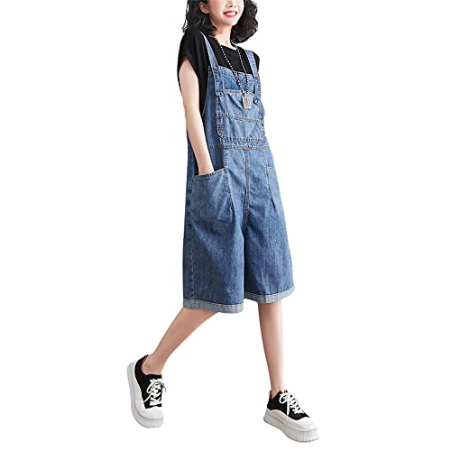 DOTBUY-SHOP Jeans Latzhose Damen Boyfriend Sommer Kurz Oversize Denim Jeans Overall Jumpsuit Playsuit Ärmellos Latzhose Casual Hose Romper mit Taschen