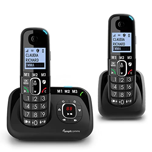 Amplicomms BigTel 1582 Duo schnurloses DECT Großtasten Telefon, Anrufbeantworter, zusätzliches Mobilteil, Audio-Boost, extra Laute Klingeltöne, Hörgerätekompatibel