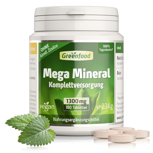 Mega Mineral, 1300 mg, hochdosiert, 100% Tagesbedarf, 180 Tabletten alle wichtigen Mineralien und Spurenelemente. Ohne künstliche Zusätze, ohne Gentechnik. Vegan.