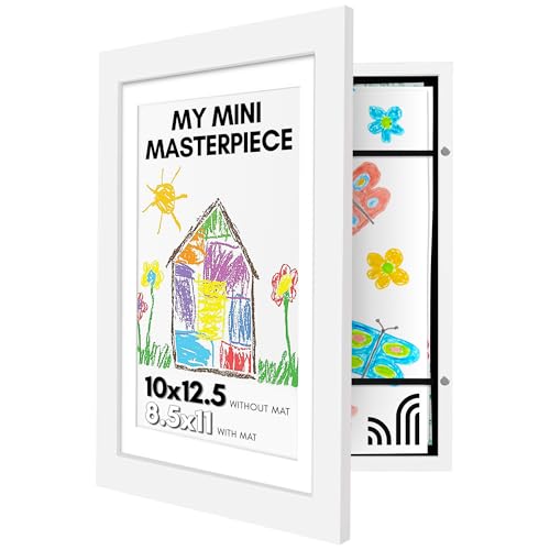 Americanflat A4 Bilderrahmen für Kinderzeichnungen - Weiß - Zeigt 22x28 mit Passepartout & 25x32 ohne Passepartout - Verbundholz mit Bruchsicherem Glas - Horizontale & Vertikale Versionen