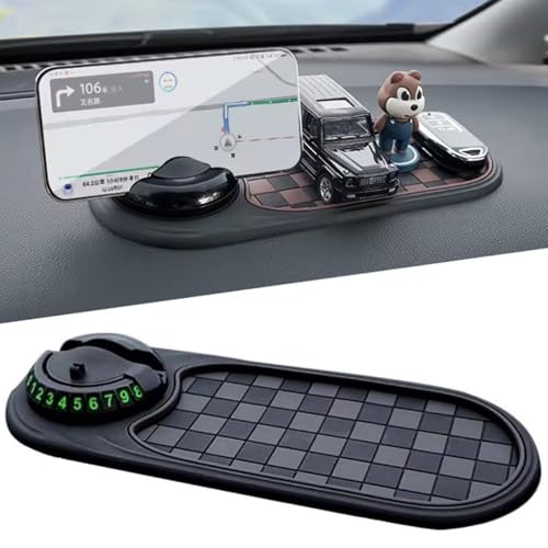 Multifunction Car Anti-Slip Mat Auto Universal Phone Holder, Auto Antirutschmatte Handyhalterung, 360° Drehbar Anti-Rutsch-Armaturenbrett Matte mit Parknummer für Handy, Schlüssel (A-Schwarz)
