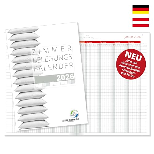 Zimmerbelegungskalender 2026 Zimmerbelegungsplan Belegungskalender 2026 Ferienwohnung Belegungsplan für Vermieter Hotels und Pensionen mit Ferienterminen Deutschland und Österreich in Rot