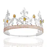 Royal King Krone Herren Metall Prinz Kronen Tiaras Full Round für Weihnachten/Hochzeit/Ball/Festzug/Geburtstagsfeier/Fotografie (Silber Champagner)