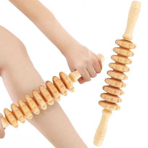 Faszienstab Holz Massageroller, Premium Faszienrolle Holz, Massage Roller Massagegerät, Körper Roller Faszienstab, Faszienrolle Holz für Beine, Nacken, Muskelentspannung, Körperformung (Gerade)