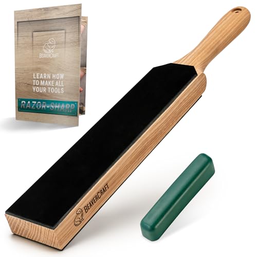 BeaverCraft LS6 Leder Streichriemen zum Schärfen von Messern mit Polierpaste - Schärfset Lederriemen - Schnitzmesser Set Abziehpaste - Holzschnitzschärfer