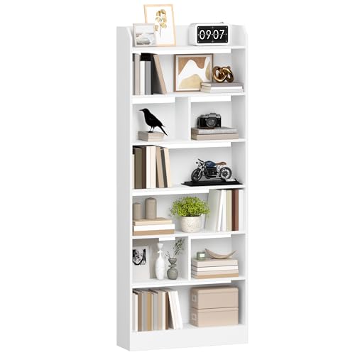 Hzuaneri Bücherschrank, Bücherregal, mit 7 Fächern, Aufbewahrungsregal, Standregal, für Wohnzimmer, Büro, Schlafzimmer, 24 x 60 x 199,2 cm, Weiß BC11703X