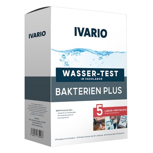 IVARIO Bakterien Plus Wassertest für Trinkwasser/Leitungswasser, Experten-Analyse im akkreditierten Deutschen Fachlabor/kostenlose Beratung/Einfache Probenahme