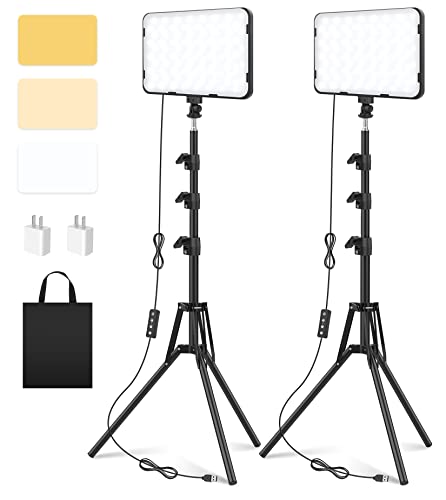 2 Packungen LED Videoleuchte Fotografie Beleuchtung mit 62.99'' Stativ, Unicucp 2500-8500K Dimmbar Studio Licht Streaming Licht für Live Game YouTube TikTok Fotografie Videobeleuchtung Videokonferenz