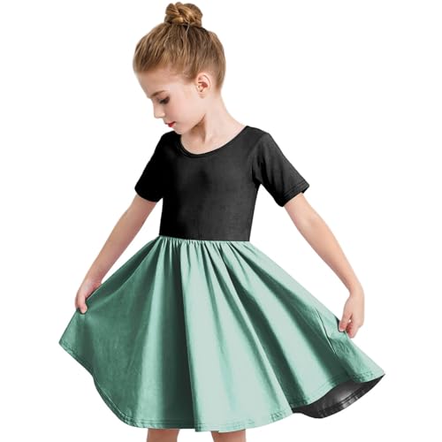 Sommerkleider Mädchen 2025 Girls Puffy Ärmel Leicht Und Luftig Minikleid Casual Tunika Rundhals Partykleid Cute Kurzarm Blumendruck Strandkleid Elegante Hohe Taille Blusenkleid（Mint Green,7Jahre)